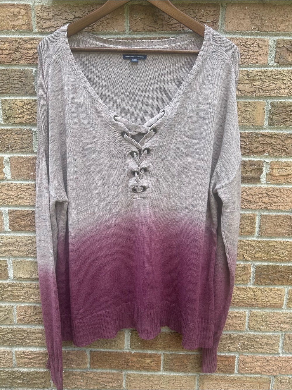 American Eagle Outfitters Lace-Up V-Neck Ombre Pullover Sweater - size XL